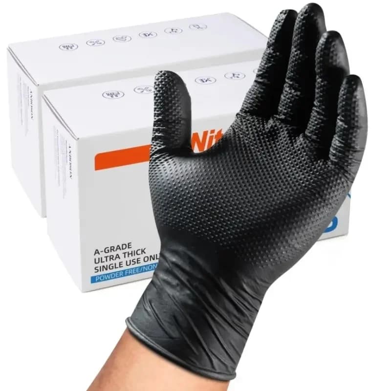 Guanti da lavoro industriali resistenti monouso in nitrile nero da 8 milioni con guanti da tatuaggio meccanico senza lattice con texture diamantata