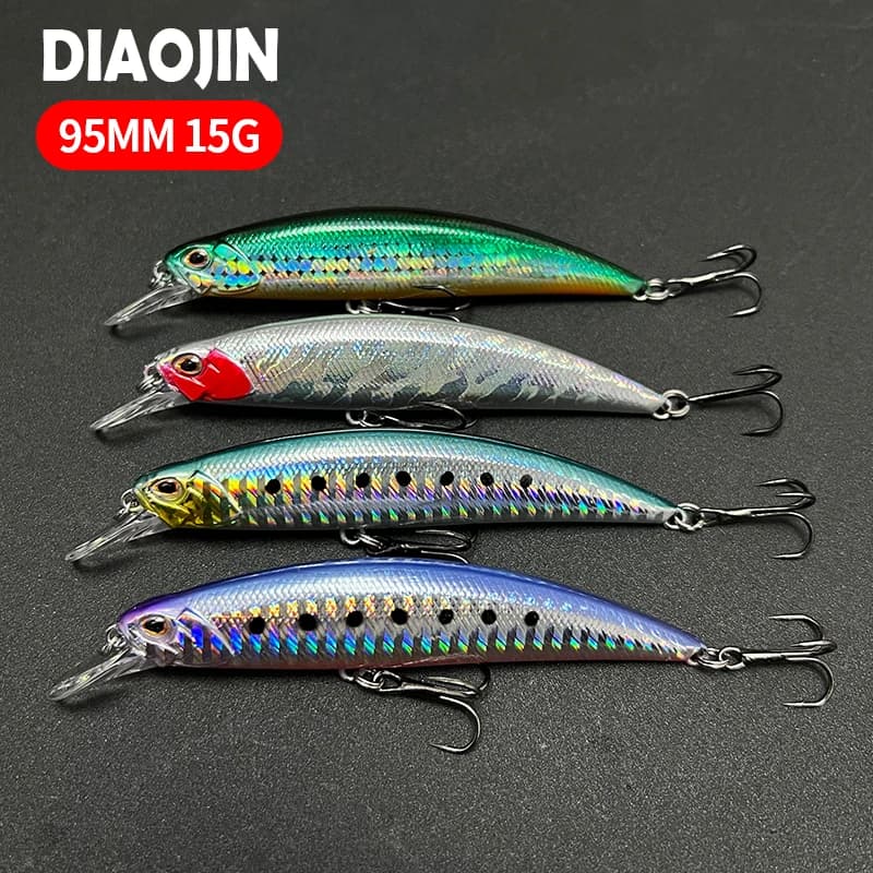 95mm 15g Spearhead Ryuki 95S Minnow Lure per la pesca alla traina Bass Bait Long Cast Wobblers Pesante Affondamento Jerkbait Pesca