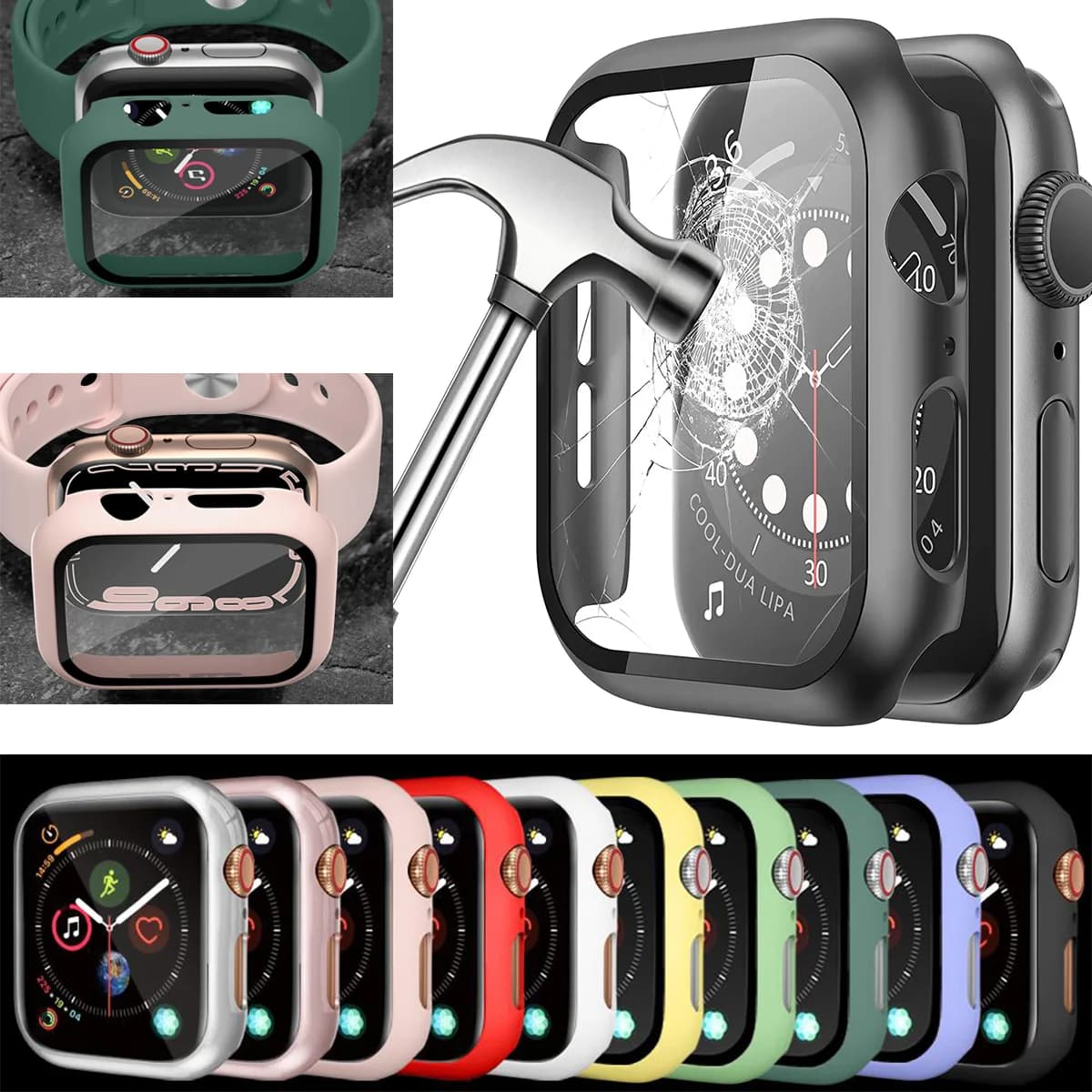 Tempered glass + Apple watch 44mm 41mm 45mm 40mm 38/42mm Screen cover + iWatch series 9 4 5 6 SE 7 8