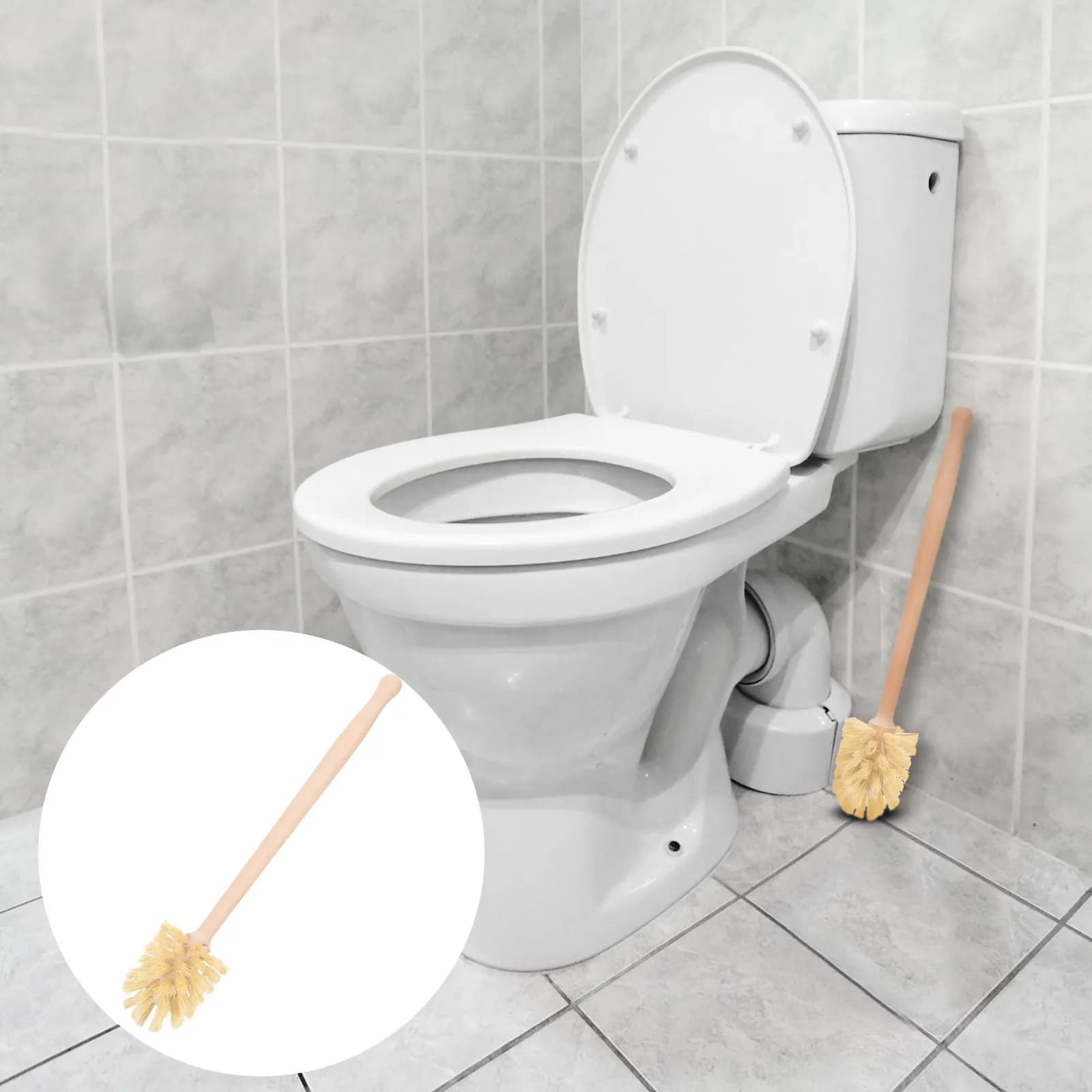 Spazzola per WC ad Alta Efficacia con Manico in Legno, Profilo Sottile per Spazi Ristretti, Azione di Pulizia a 360 Gradi, Design Moderno ed Elegante per il Bagno