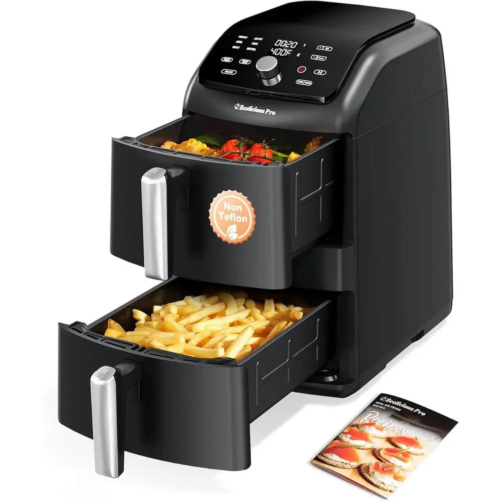 Friggitrice ad aria doppia grande da 12 litri, multifunzione 10-in-1 con due cestelli, tecnologia di riscaldamento sincrono per una cottura uniforme, Compac