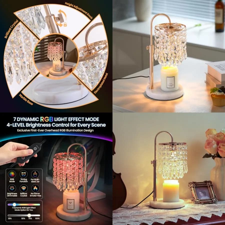 Lampada Scaldacandele con Timer, Dimmer e 3 Lampadine, Scaldacandele con Base in Marmo, Scaldacera per Candele in Barattolo, Compleanno