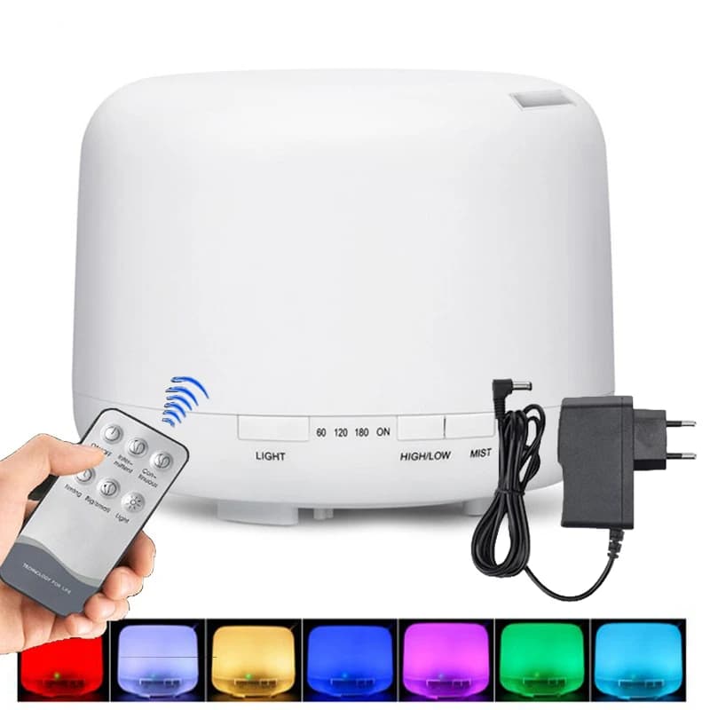 Diffuser of air humidifier aromas with power adapter, essential oil machine with night light changing in seven colors, domestic fragrance