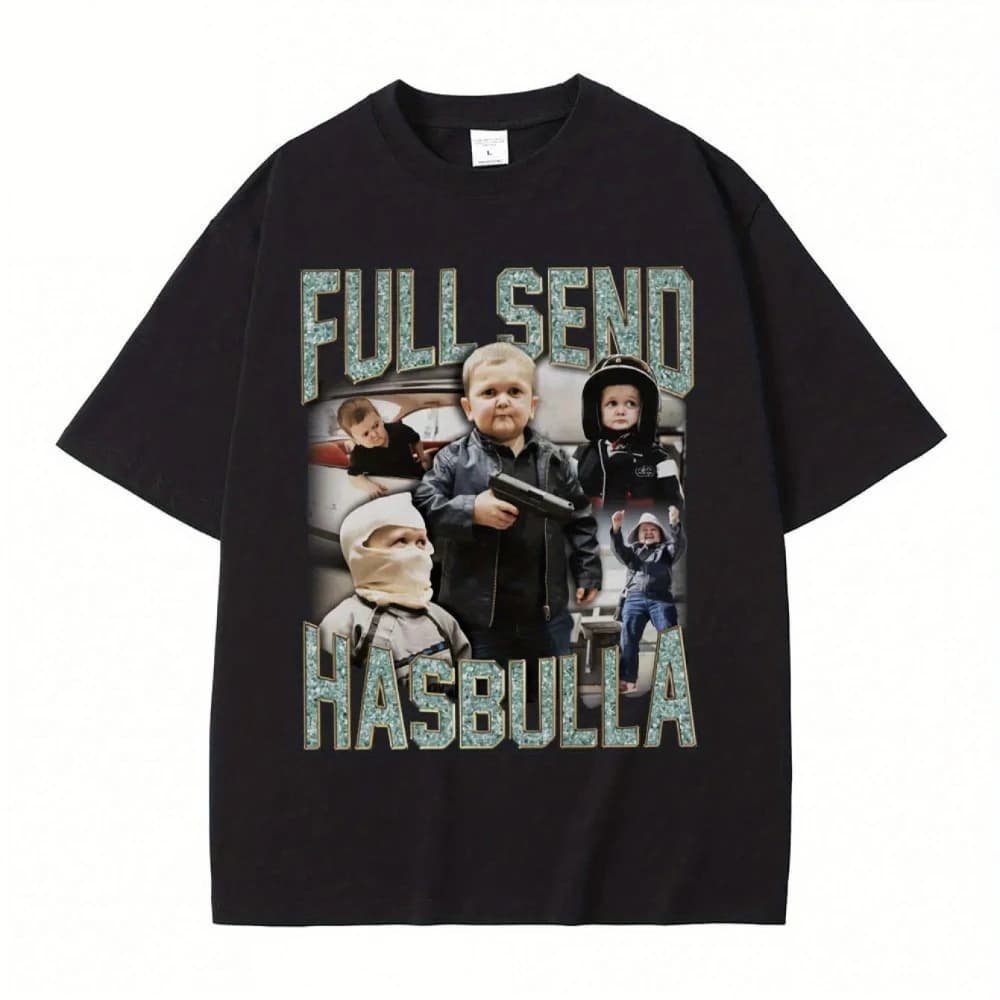 Invia completo Hasbulla Magomedov Russia Mini Khabib Blogge Fighting Divertente Meme T-shirt Vintage Black Tee Bold FULL SEND HASBULLA