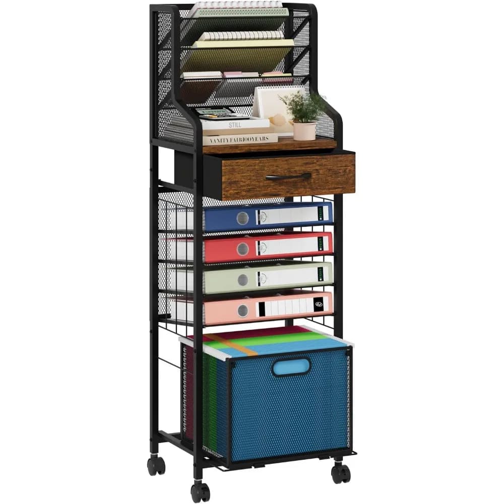 Carrello Portadocumenti a 10 Ripiani con Ruote Bloccabili e Organizzatore per Cartelle Sospese per Ufficio, Casa, Studio e Scuola