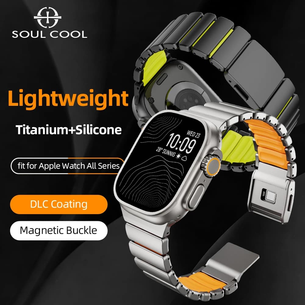 Soul Cool Titanium Strap For Apple Watch Ultra 3 2 1 49mm, S11 10 SE 9 8 7 44 45 46mm, Magnetic Buckle Band, Smart iWatch Luxury
