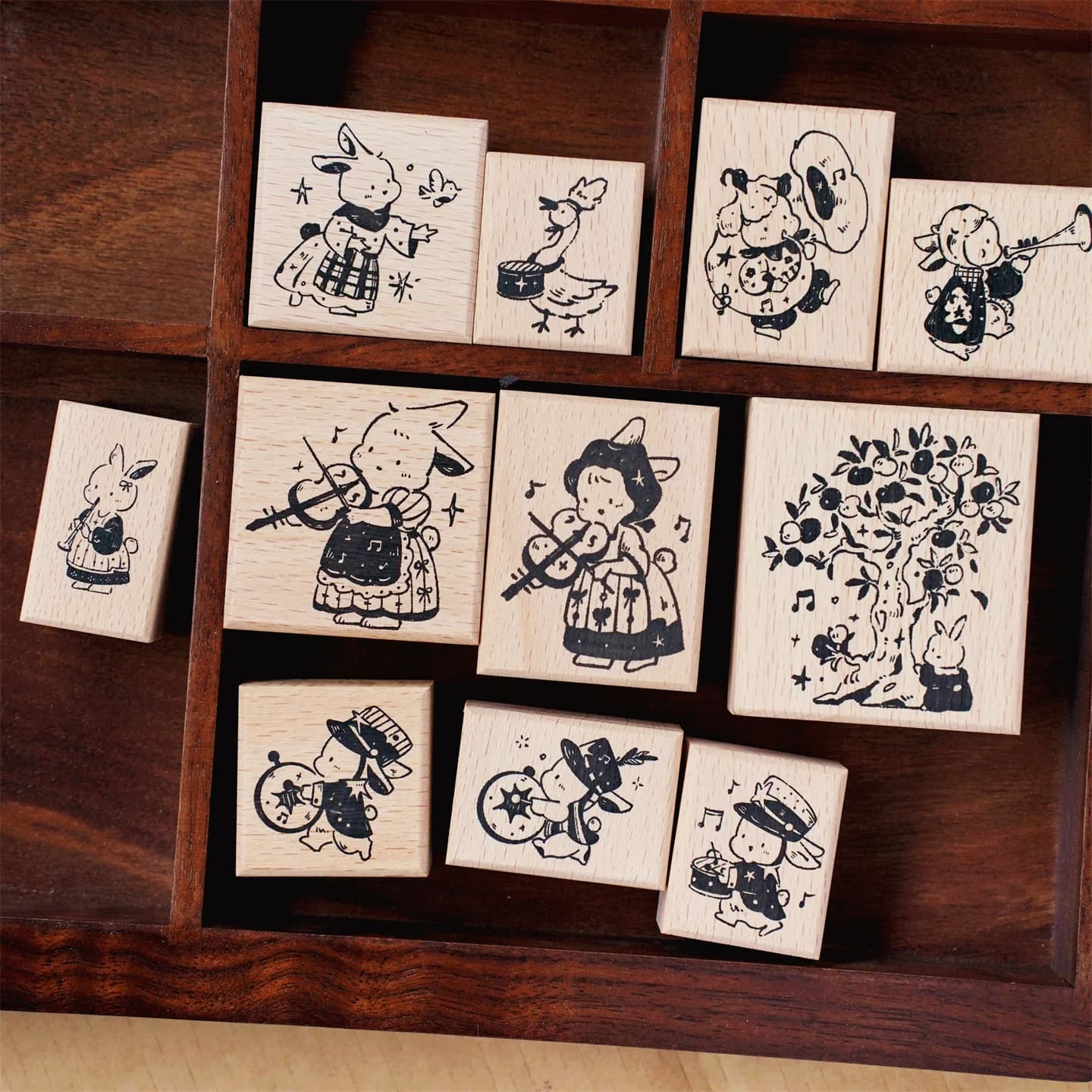 Happy Forest Music Party Rabbit Goose Wooden Rubber Stamp Set DIY Scrapbooking Photo Album Card Making Wood Seal