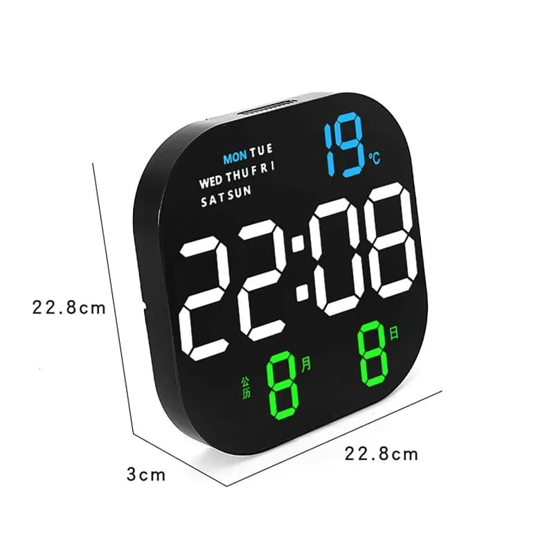 Digital Wall Clock LED Screen Large Square Temperature Date Day Week Display Electronic Alarm Clock Double Alarms Home Decoration Table Watches