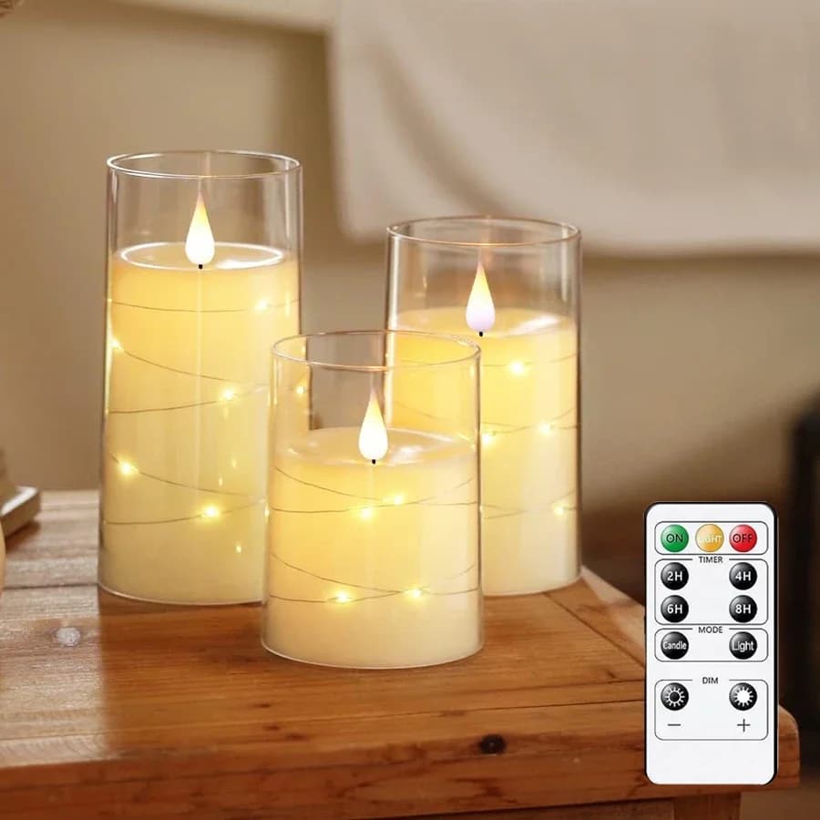 Candele a LED senza fiamma con stella incorporata a forma di candela a colonna tremolante a batteria con telecomando e timer Decorazioni per la casa