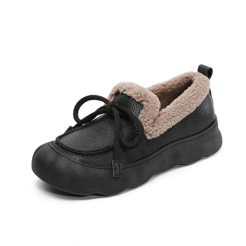 2025 Nuovi mocassini foderati in peluche da donna - Scarpe slip-on in pelle scamosciata con suola a palloncino, appartamenti comfort antiscivolo in vera pelle invernale