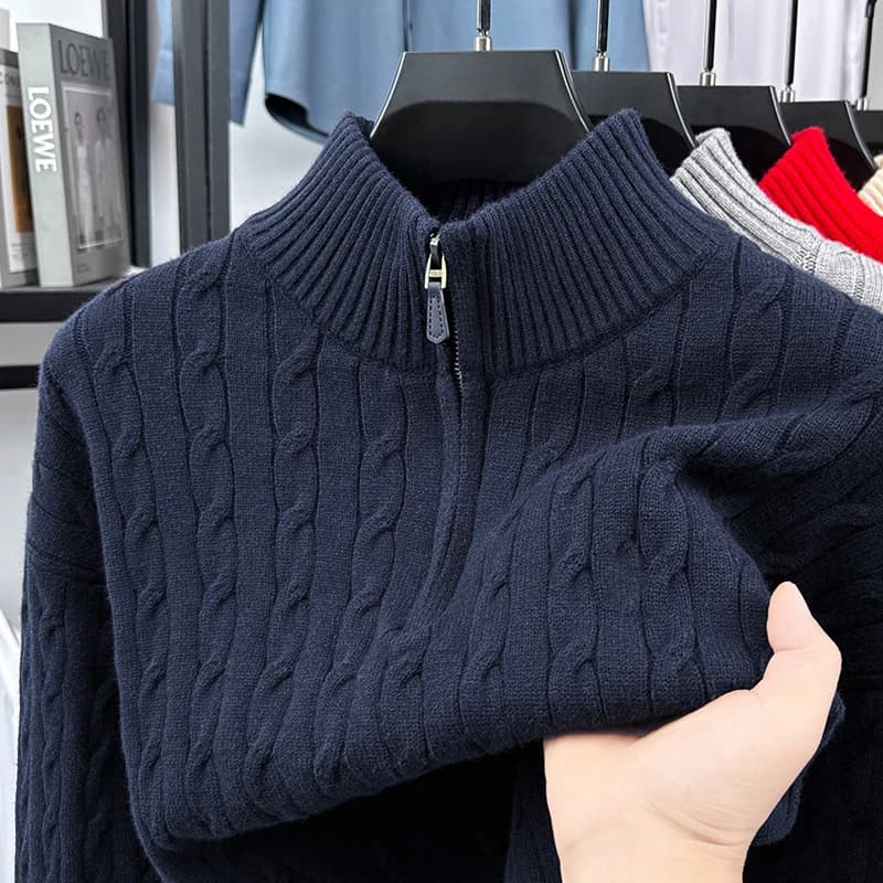 Maglione con Mezza Zip e Collo Alto, Pullover Invernale Spesso con Motivo a Treccia, Cappotto Base Casual in Maglia