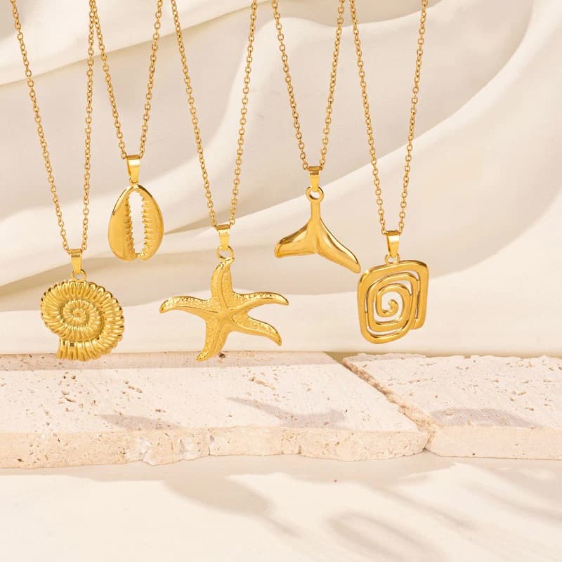 Marine Animal Conch Starfish ciondolo collane in acciaio inossidabile per donna uomo gioielli placcato oro reale classico girocollo a coda di pesce