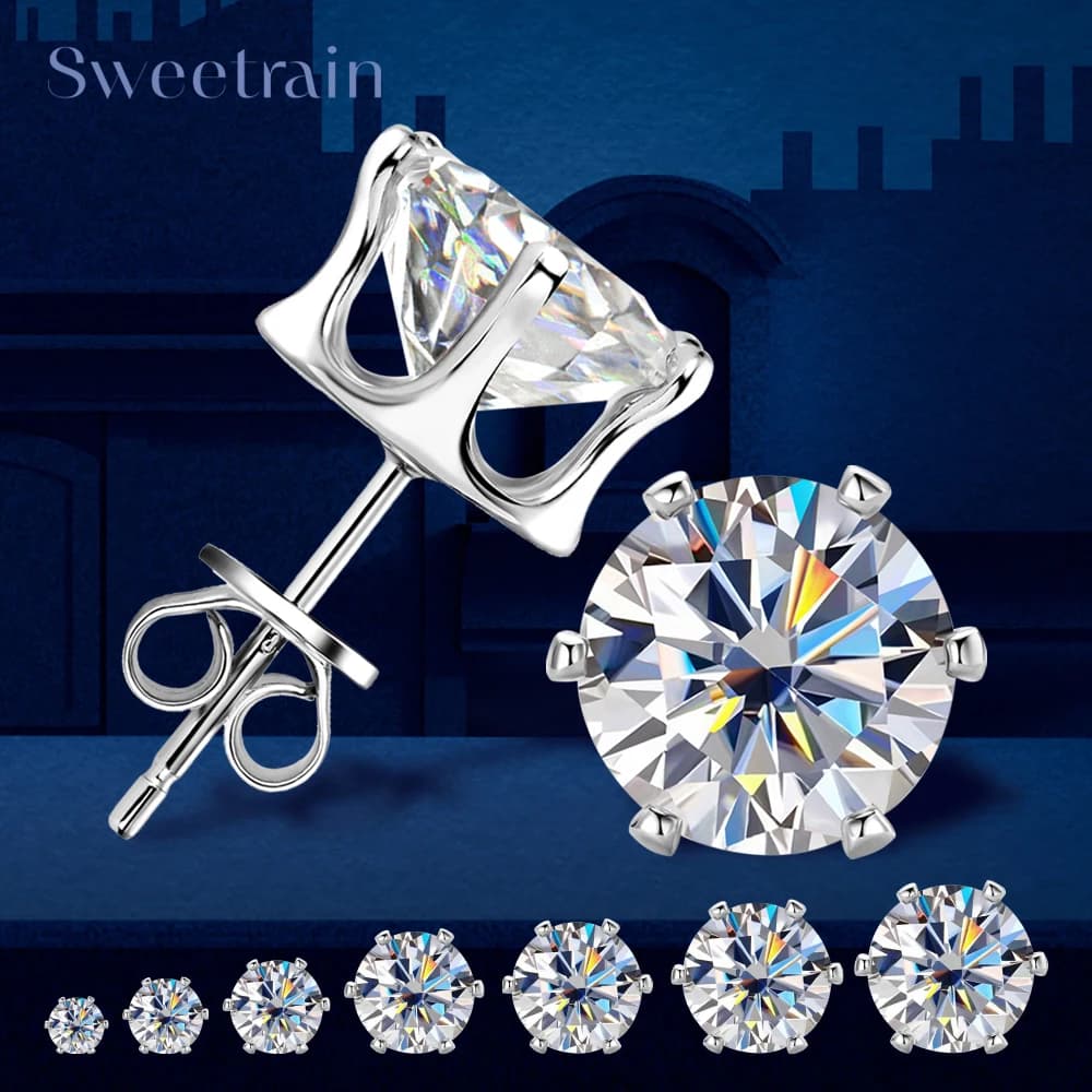 Orecchini a lobo con moissanite da 0,1-3 carati per uomo e donna, in argento 925 certificato originale, placcati oro 18k, gioielli da matrimonio