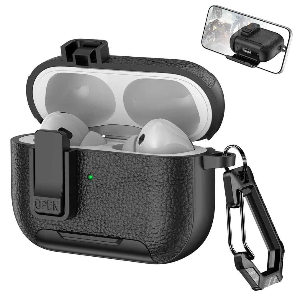 Custodia protettiva con gancio per auricolari Bluetooth AirPods Pro 3, AirPods Pro 2, AirPod 4, con chiusura di sicurezza.
