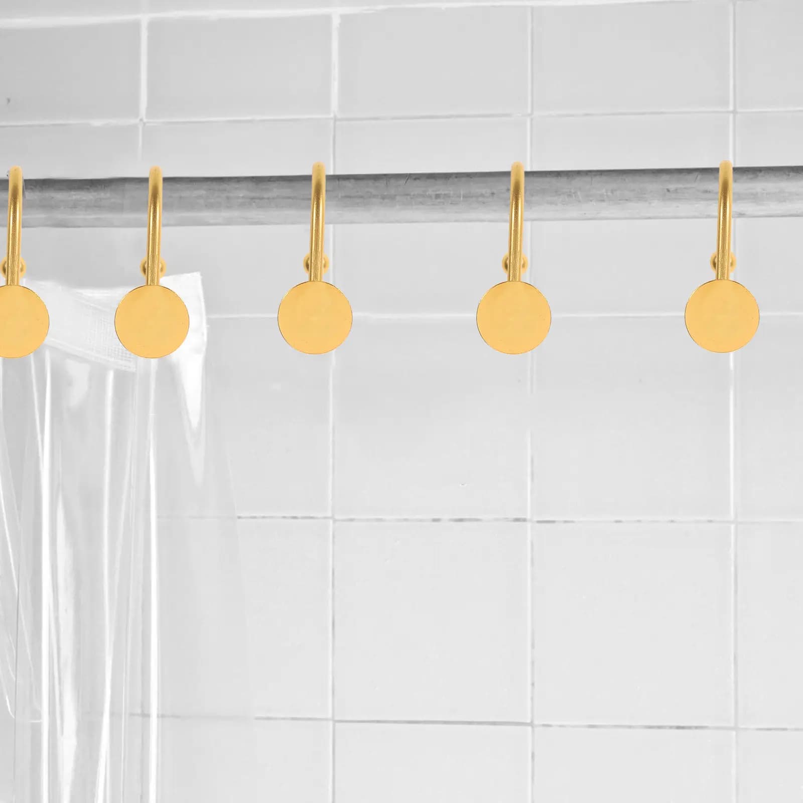 12 Pezzi Ganci Metallici per Tende da Doccia, Design a Bottone Rotondo, Ganci Decorativi Moderni per Bagno, per Asta Doccia, Finestre, Porte, Tende, Oro
