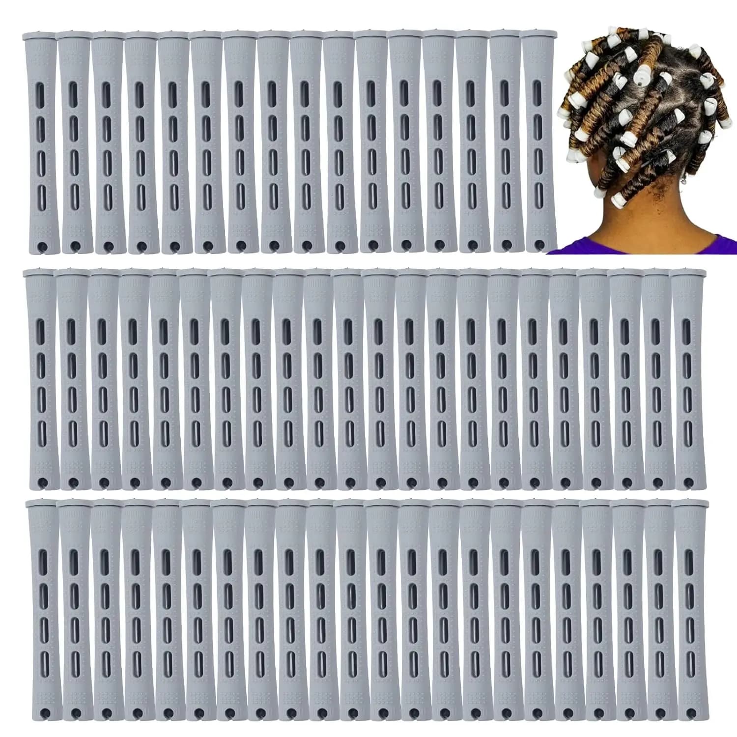 Perm 60-piece hair rollers for natural hair tool for short long hair Styling small size 0.59 inch gray color