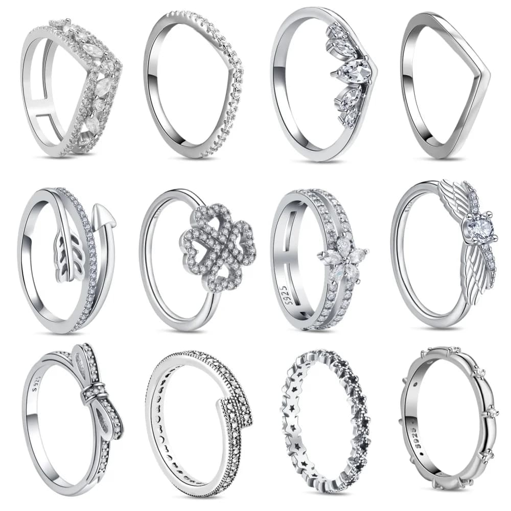 Hot Sale 925 Sterling Silver Original Ring Arrow Arrow Four-leaf clover Classic Design DIY Stacking Women Jewelry Fashion Gift