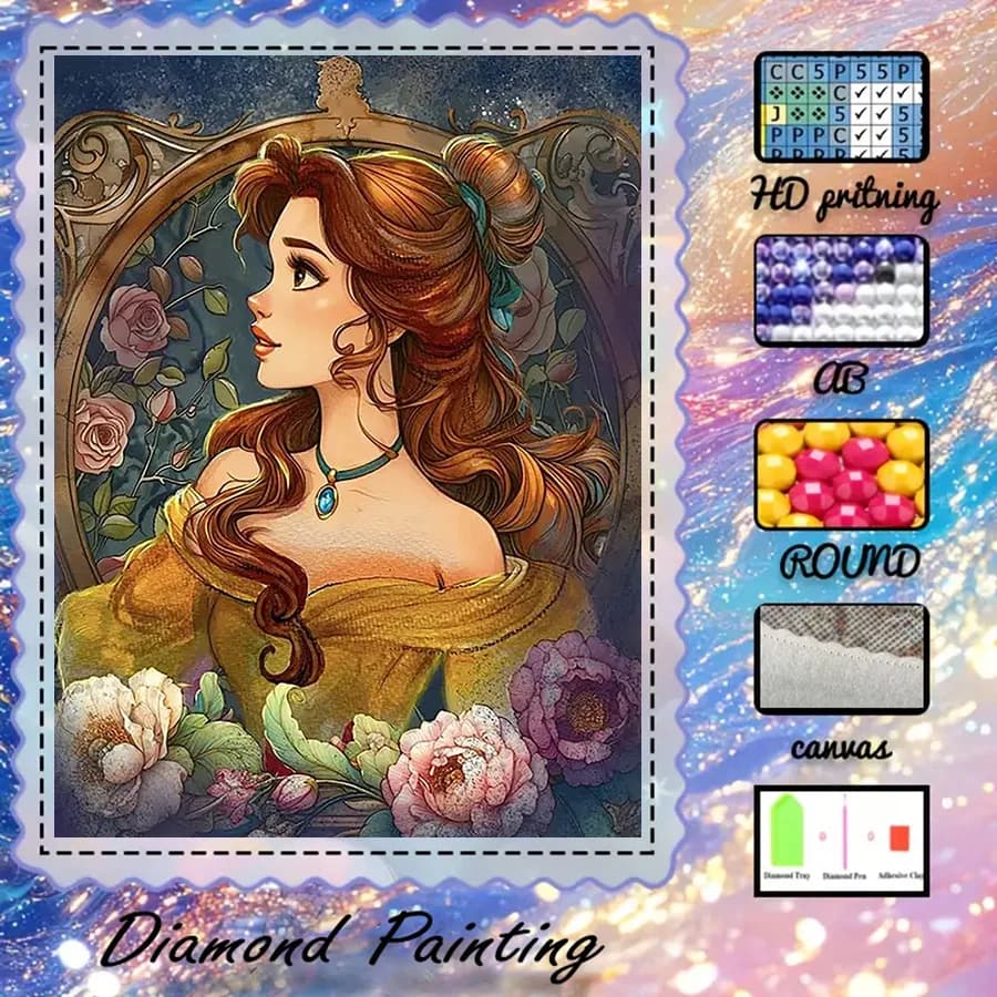 1 pezzo - 5D-DIY - Tessuto floccato - Trapano speciale - Set per pittura con diamanti - Ritratto femminile - Mosaico - Arte con diamanti