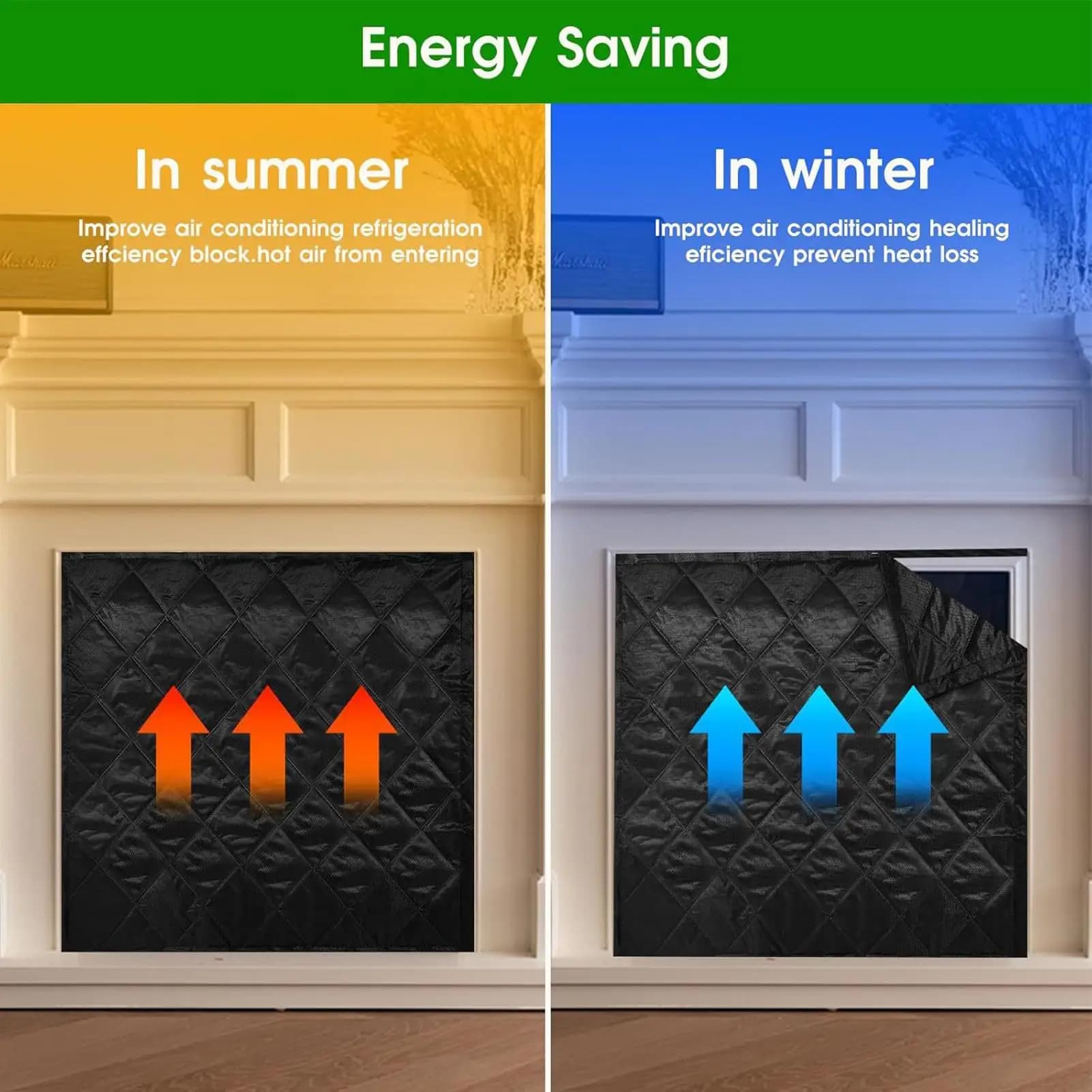 Fireplace Blocker Magnetic Flue Blocker Heat Loss Blocking Blanket For Christmas Winter Summer Living Room Bedroom Indoor Home
