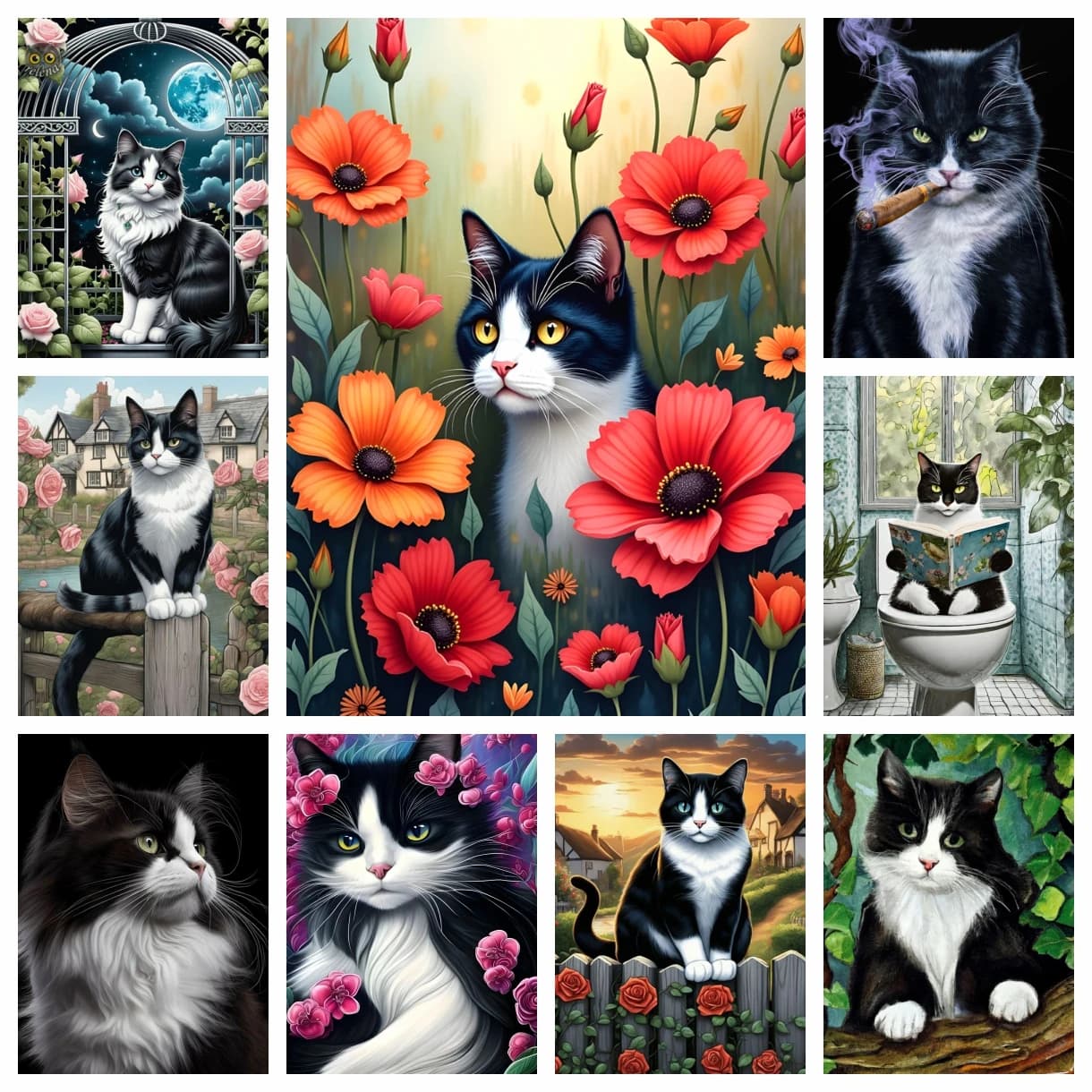 Nuovo kit di pittura diamante fai da te gatto mucca gatti in bianco e nero ritratto diamante ricamo mosaico pittura a olio regalo a mano decorazioni per la casa