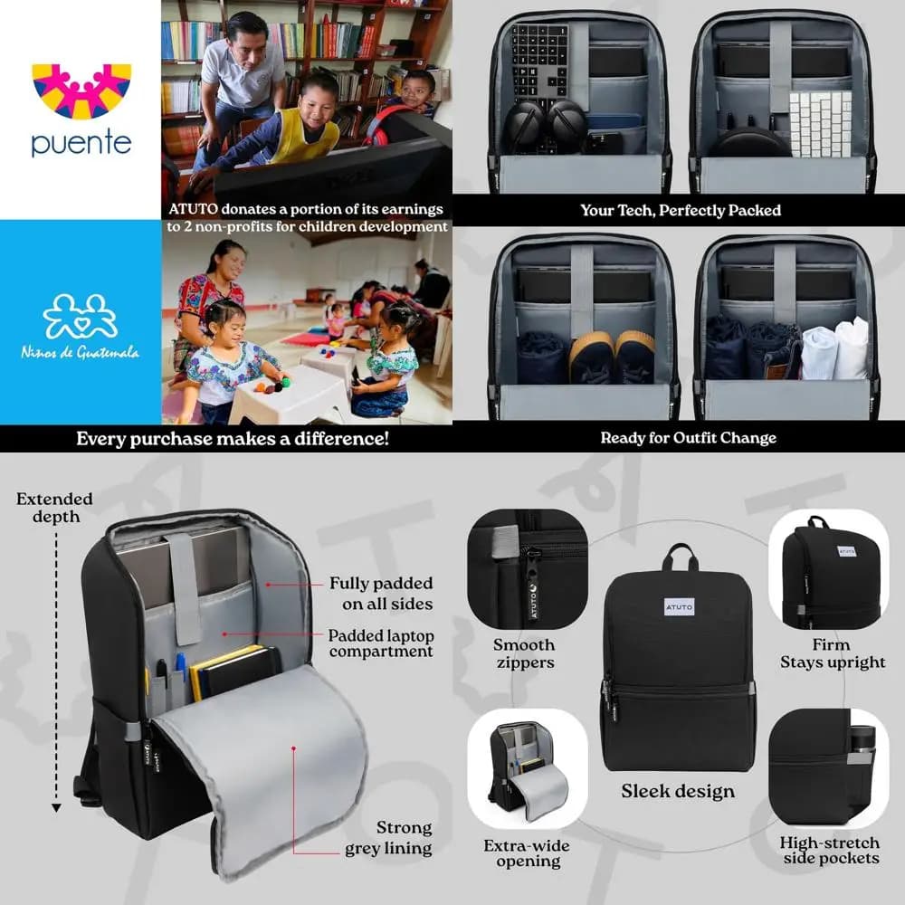 Zaino Imbottito per Laptop da 17 Pollici per Uomo - Traspirante e Pronto per Viaggi con Manico per Trolley