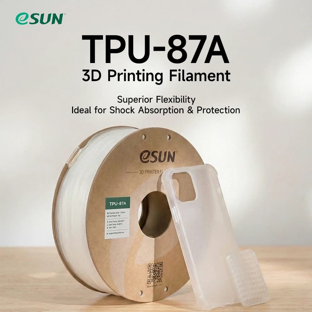 TPU eSUN for 3D printing, flexible, 87A, 1,75 mm, 1 kg, for Bambu Lab TPU-87A, 3D printing material.