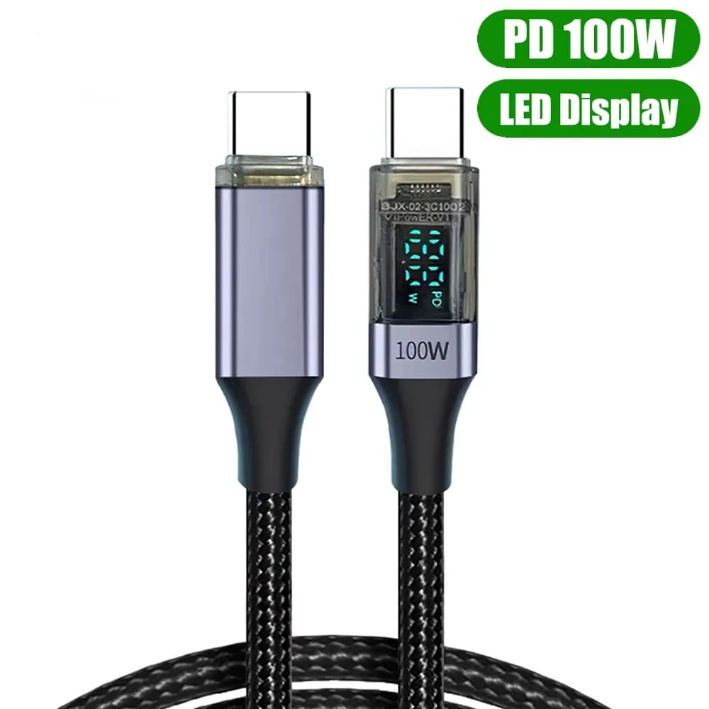 Cavo di ricarica rapida USB Type-C a Type-C PD 100W 0.5M/1M/2M per iPhone 15 16 17 iPad Laptop, caricatore dati 6A con LED e ricarica rapida