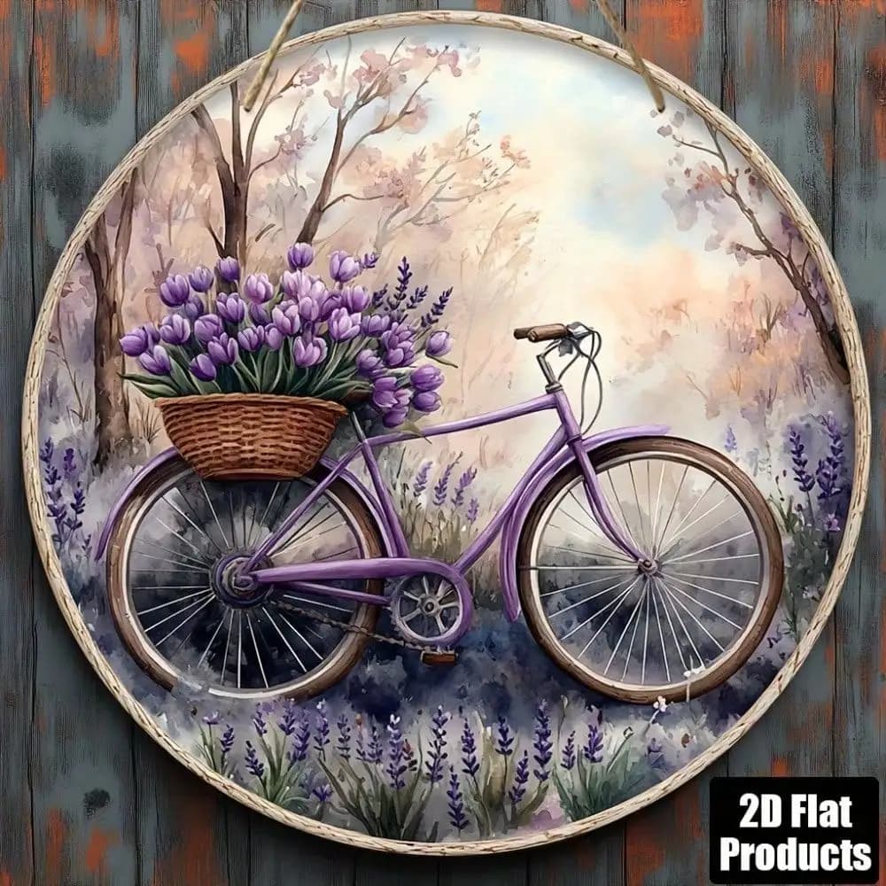 Stanza Collective - Insegna da parete in legno con bicicletta e motivi floreali, 8x8 pollici, decorazione artistica piatta 2D per cucina, caffetteria, casa, ufficio