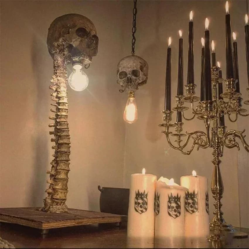 Ornamenti di Halloween Statua 3D Teschio Lampade da tavolo Scheletro horror Luci da scrivania Spaventoso Atmosfera di Halloween Puntelli Decorazioni per la casa per feste
