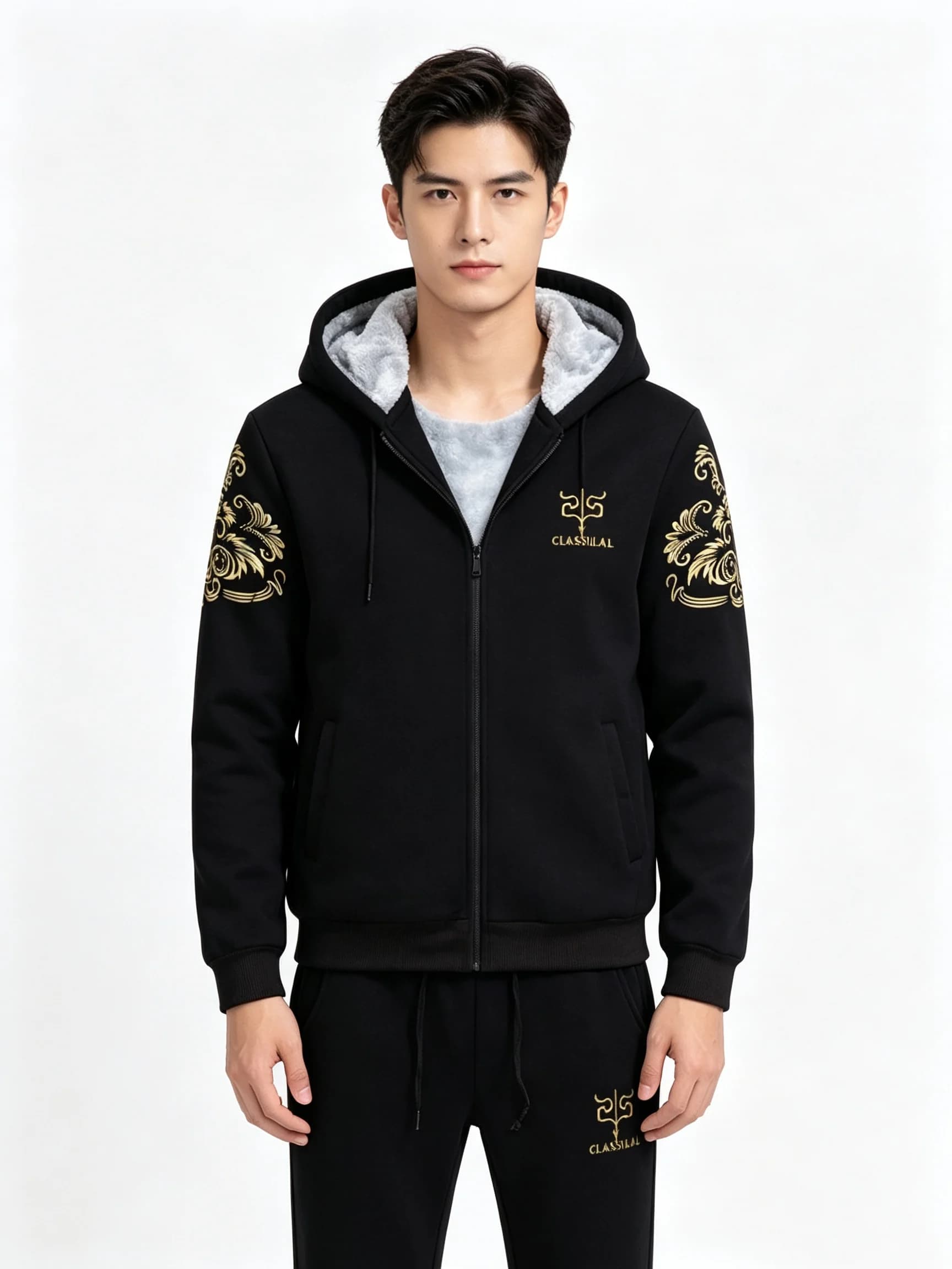 Men Fleece Lined Tracksuit 2 Piece Set Warm Hoodie Jogger Pants Athleisure Daily Outfit Free Delivery