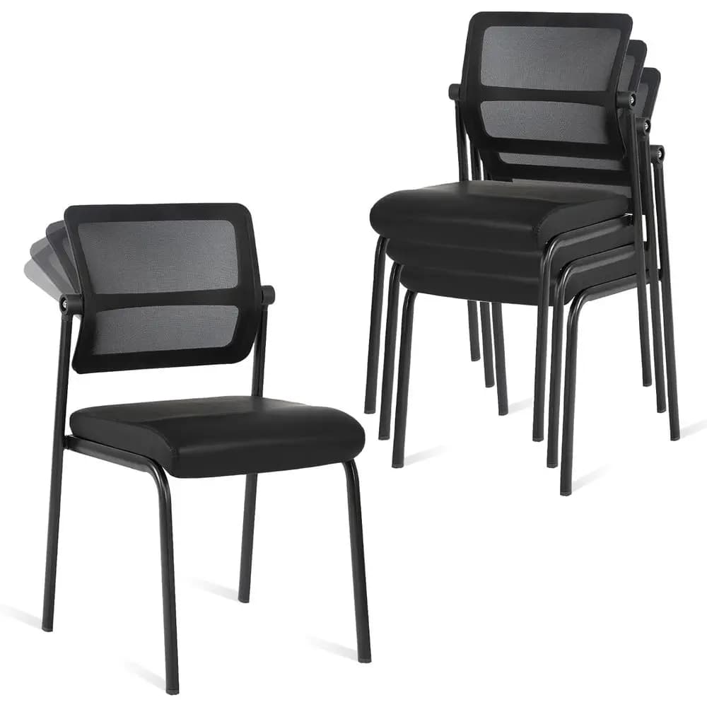 Sedie per ospiti imbottite in pelle con schienale in rete e supporto ergonomico, confezione da 4 per conferenze e aule