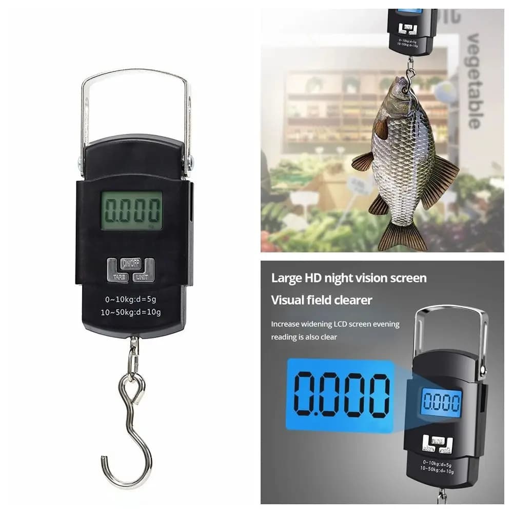 Bilancia per bagagli portatile elettronica portatile nera da 50 kg Schermo con display digitale LCD Bilancia per consegna espressa Mini bilancia con gancio