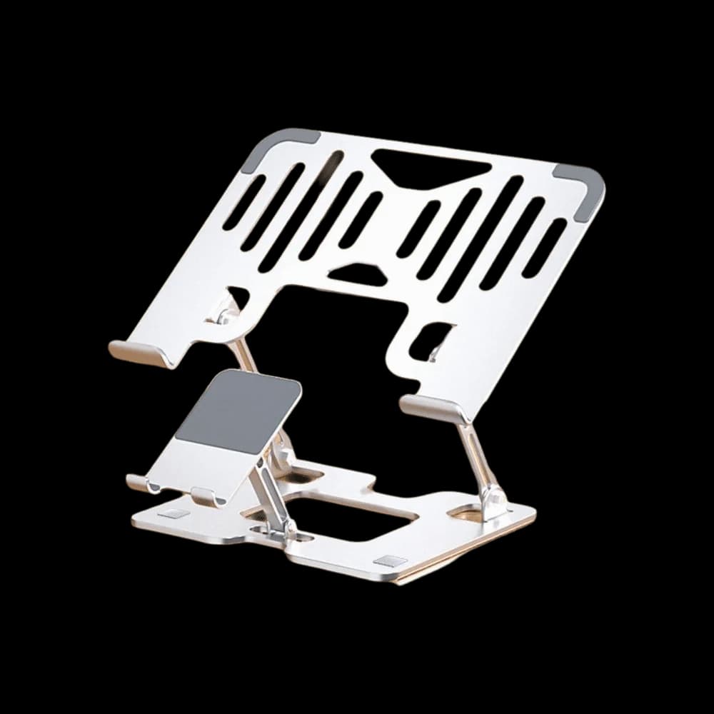 2-in-1 Laptop Stand Phone Holder Ergonomic Carbon Steel Laptop Cooling Stand Heavy Duty Foldable Notebook Rack Office Work