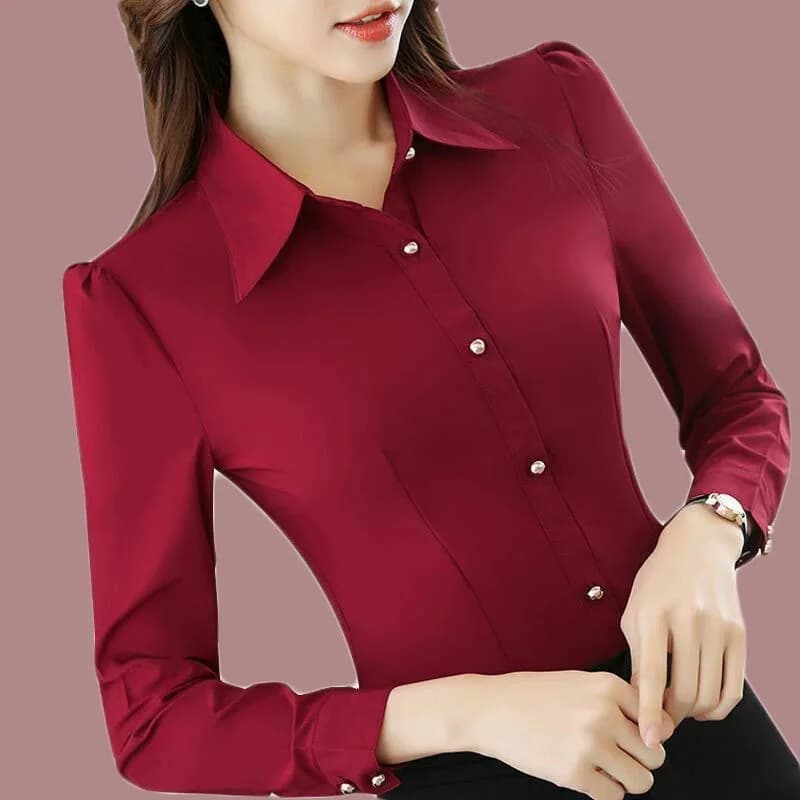 Camicie rosse a maniche lunghe Donna Primavera Autunno Nuova camicia coreana dimagrante per occasioni formali OL Camicetta basic da ufficio per tutte le partite