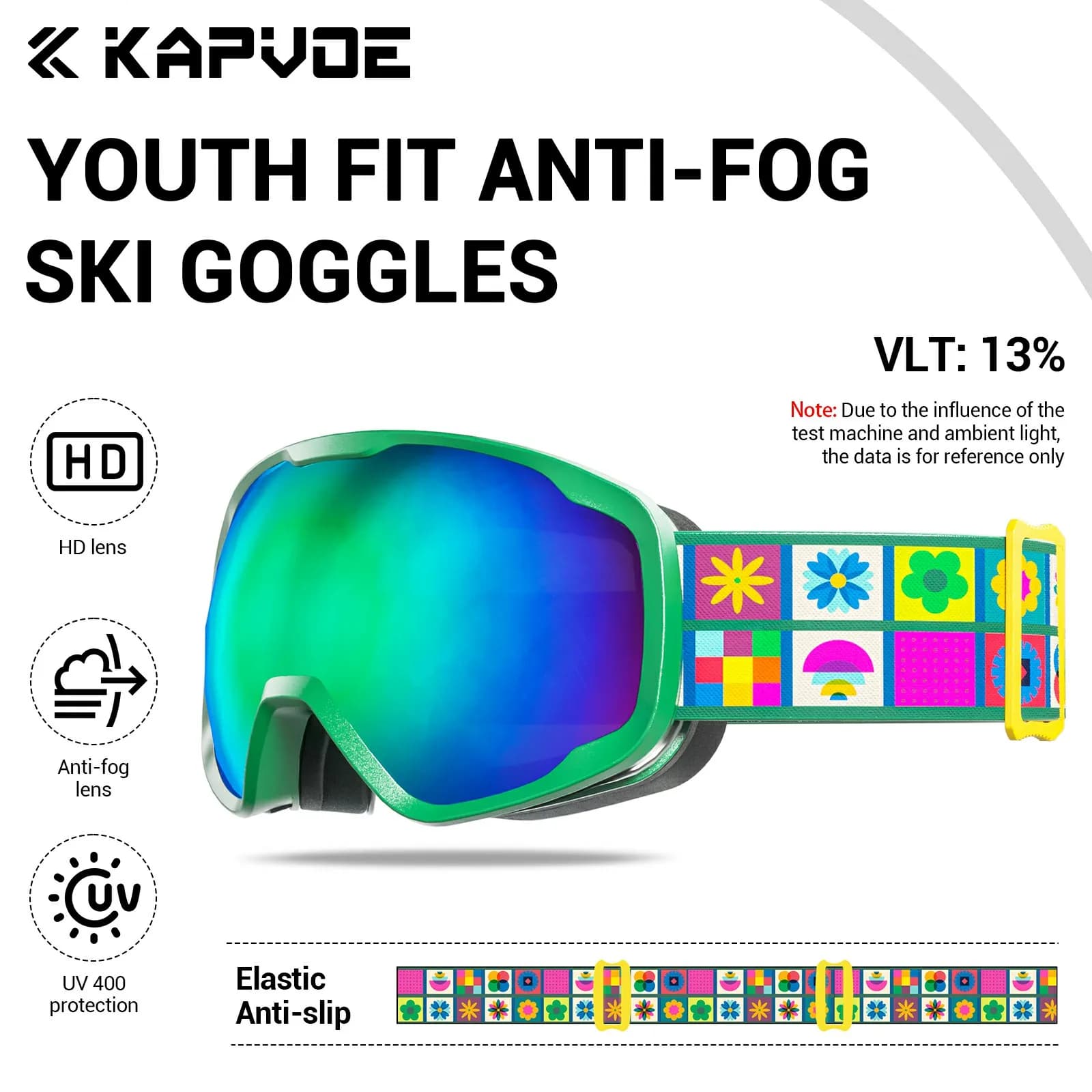 KAPVOE 4-15 anni Occhiali da sci per bambini Anti-appannamento Occhiali da snowboard per bambini Doppio maschera da sci UV400 Occhiali