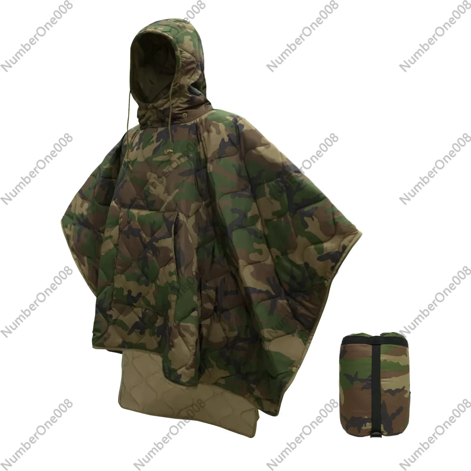 Large and warm camouflage for autumn and winter, mantle type, portable, for mountaineering, camping, trips and emergencies in case of cold weather.