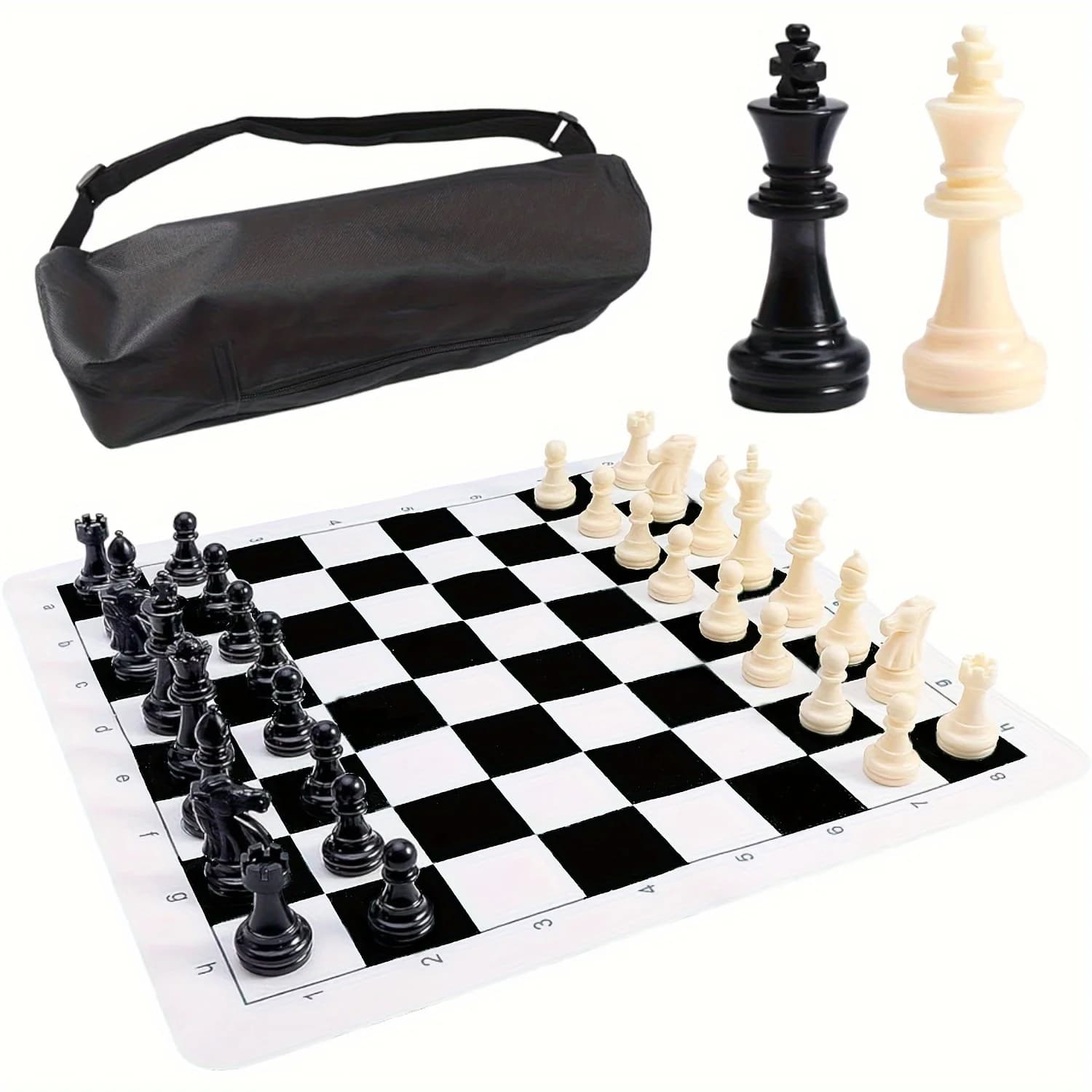 Premium PU Faux Chess Set 42CM/16.54IN Chessboard mat with Roll-Up Mat, Pieces & Storage Bag - Ideal for Parties, Casual Games