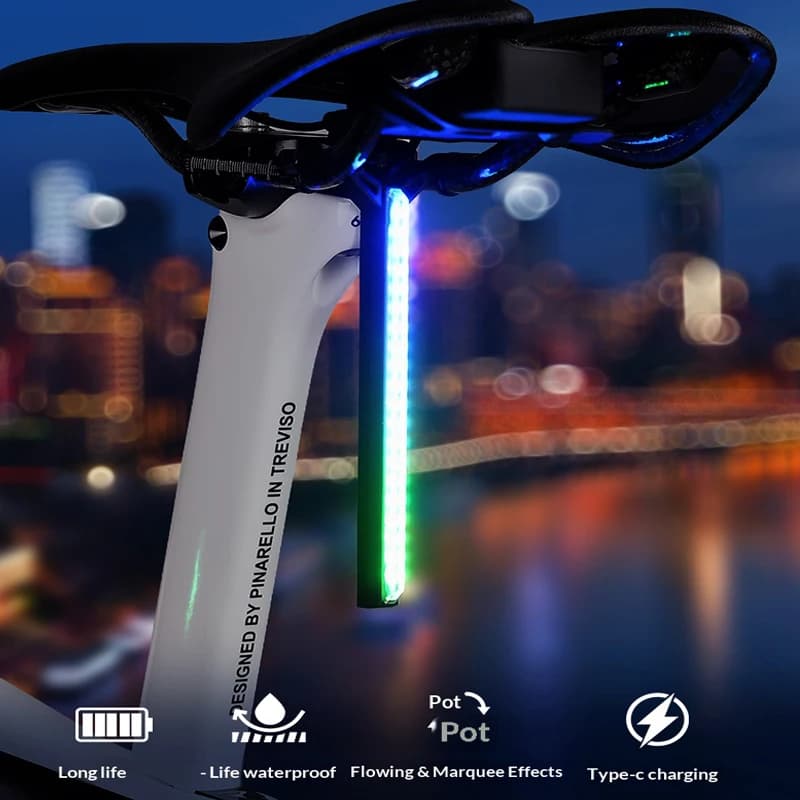 OFFBONDAGE Creative Flowing Bicycle Taillight Type-C Rechargeable 1200Mah Long Battery Life Waterproof Warning Rear Bike Light