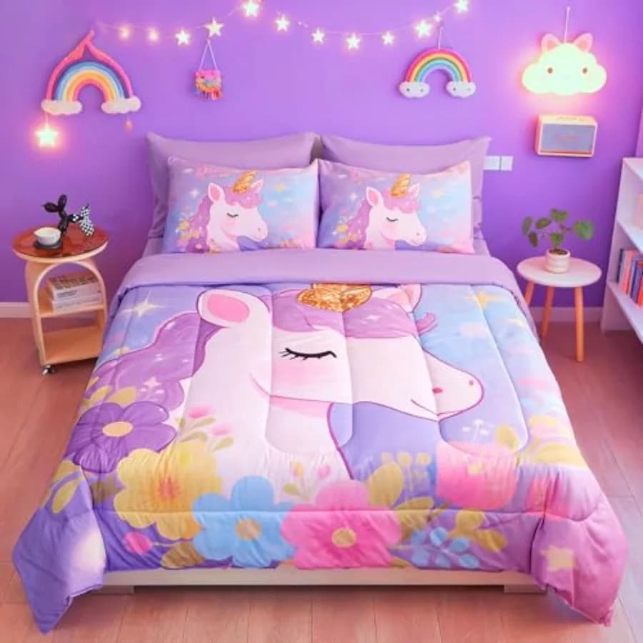 Comforter Set for Girls Bedding Set for Girls Super Soft Microfiber Bed Set Bed in a Bag with Comforter Sheets Pillowcase and S