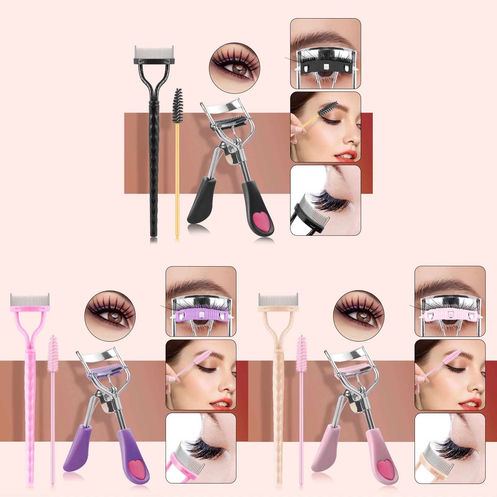 Eyelash Set 3 pieces: women's eyelash separator, creaking, mascara, makeup wand, curled eyelashes, transparent makeup tools