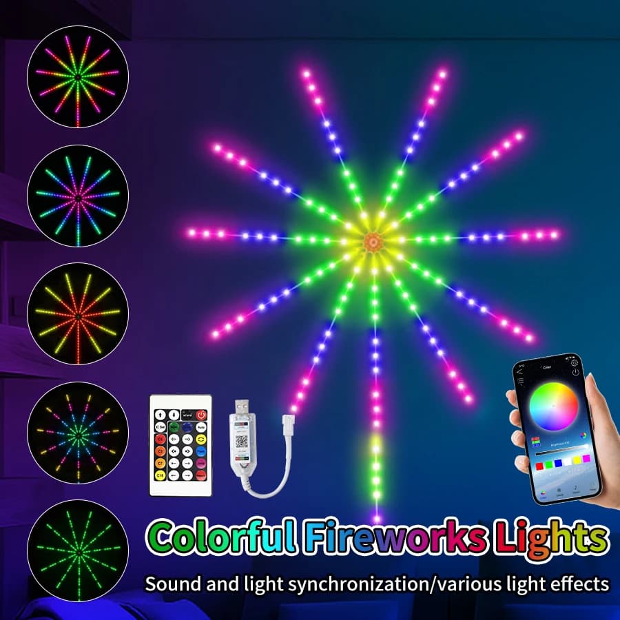 RGBIC LED Fuochi d'artificio Stringa Bluetooth APP Controllo Sincronizzazione Musica USB 5V Sogno Colore Luce Ghirlanda Festa di nozze Decorazioni natalizie