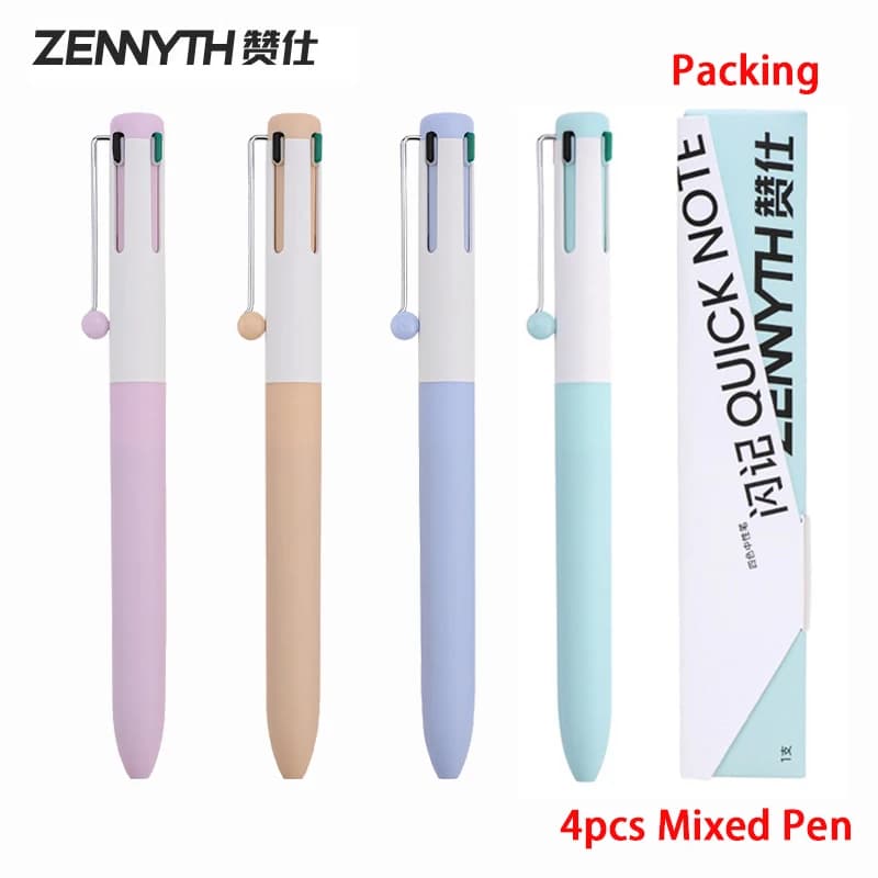 Penne Gel ZENWYTH QUICK NOTE 4 Colori Stile INS Senza Residui Clip Silenziosa Anti-rottura Inchiostro Gel per Appunti Esami e Studio