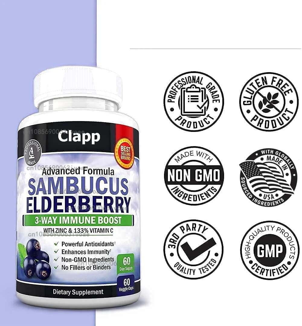 Sambucus Elderberry Adult Immune Support - Black Elderberry Vitamin Supplements -60 Capsules