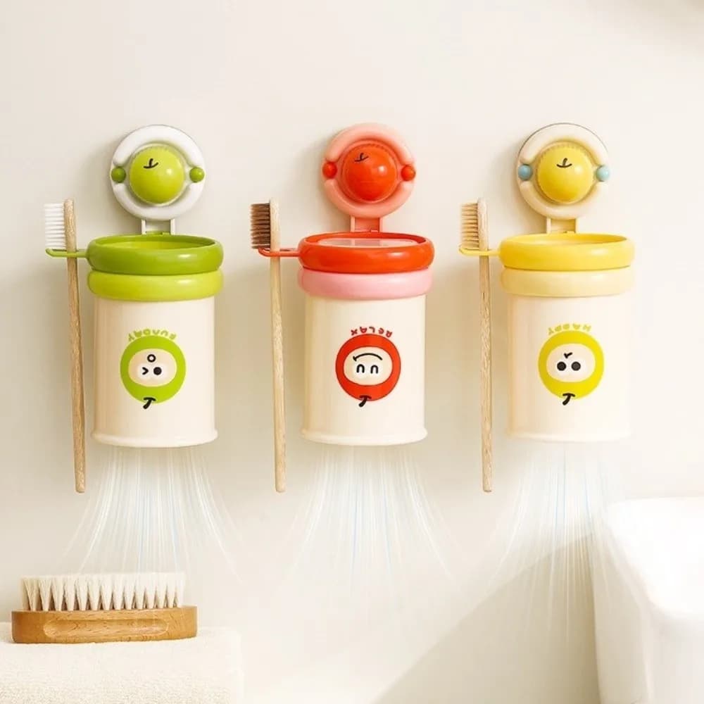Portaspazzolino salvaspazio con ventosa, tazza magnetica rimovibile in plastica per collutorio, porta spazzolino elettrico a forma di cartone animato