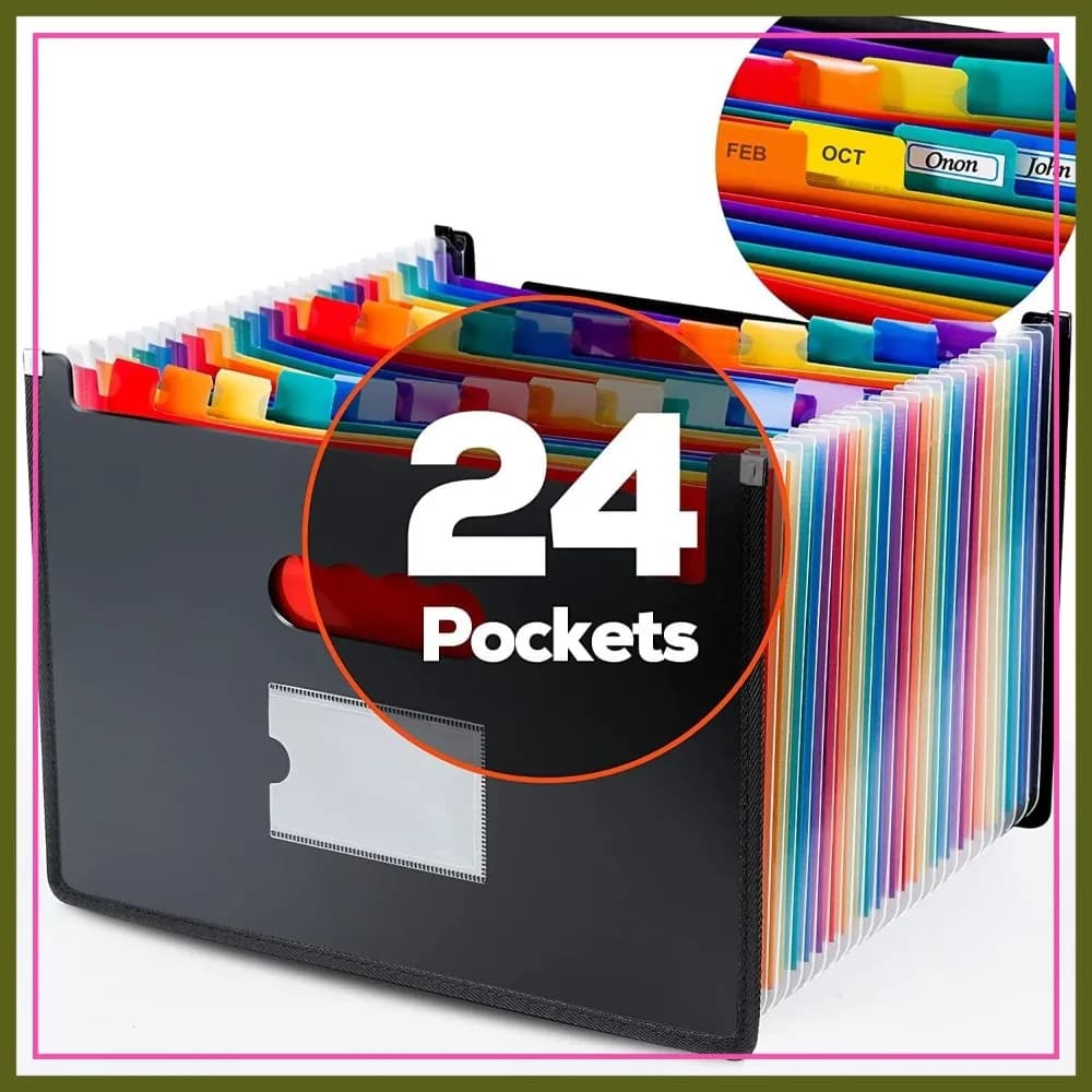 Organizzatore per Documenti Ultra-Grande a Fisarmonica con Linguette e Adesivi, Cartella Espandibile a 24 Tasche per Documenti Legali/Lettera/A4, per Fatture e Ricevute