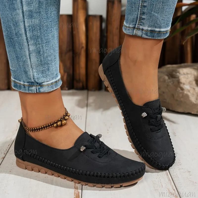 Women's Moccasin Loafers Round Toe Non Slip Bean Flat Casual Mom Shoes Outdoor Daily Walking Comfort Boat Footwear Size 36-43