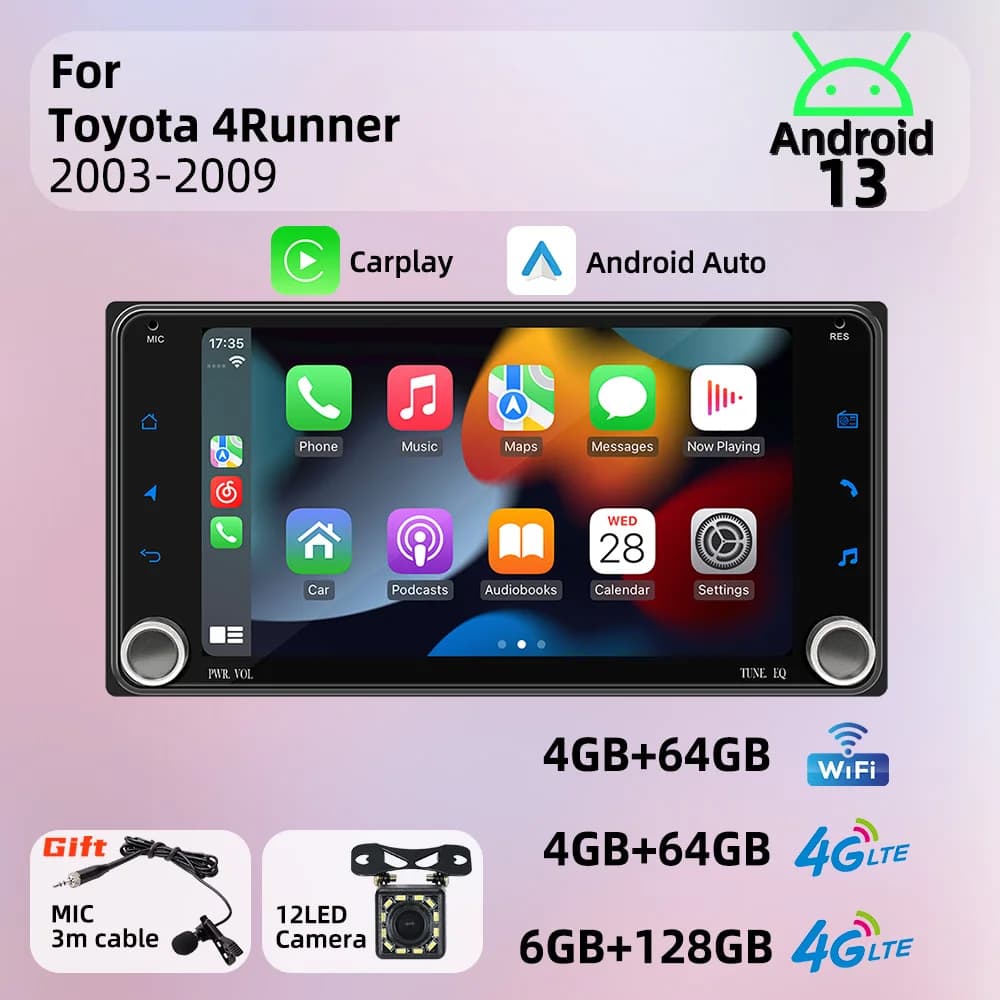 2Din Car Radio for Toyota 4Runner 4-Runner 4 Runner 2003-2009 Carplay Android Auto Android Car Multimedia 7" Screen Stereo GPS