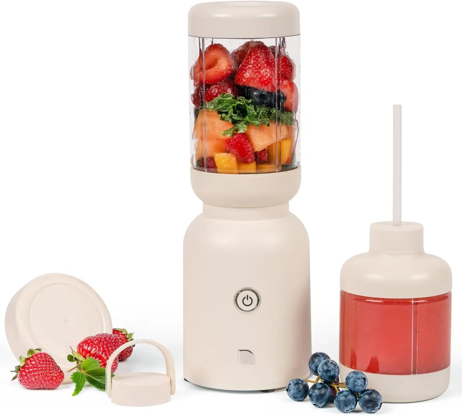 Frullatore Personale Ecologico per Smoothie e Ghiaccio Tritato, 600W con Funzionamento a un Pulsante, Bicchiere da 30oz e Coperchio da Asporto