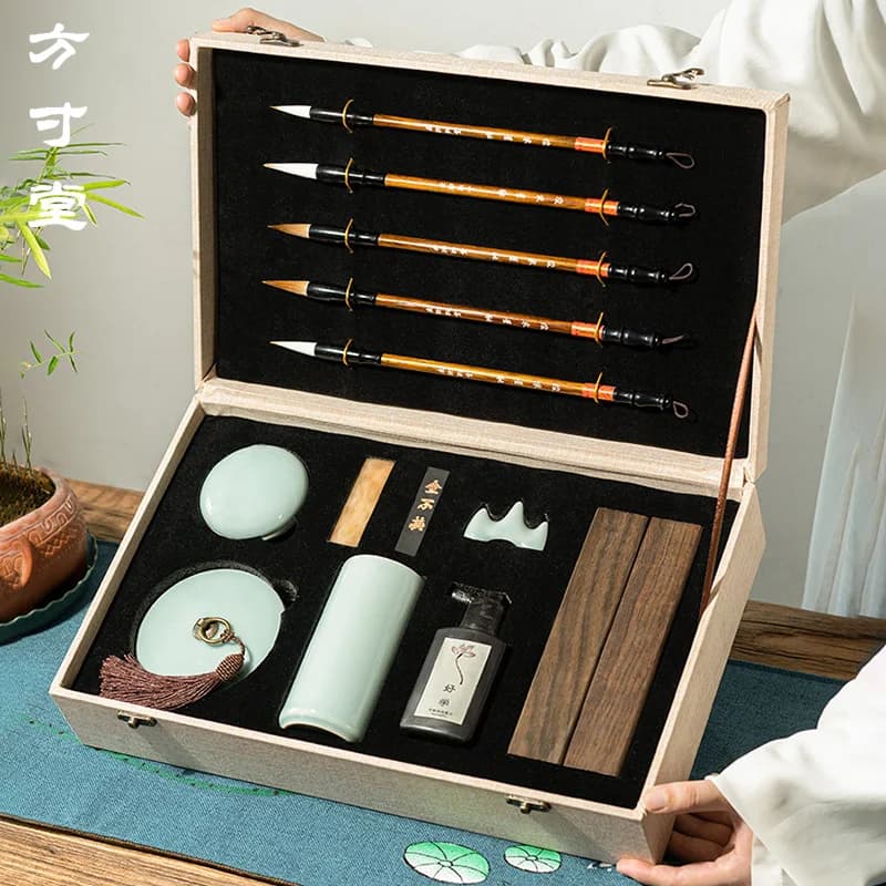 Study Four Treasures Set Brush Gift Box Inkstone Ink Strip Character Practice Pen Ink Paper Inkstone Full Set Calligraphy Specia