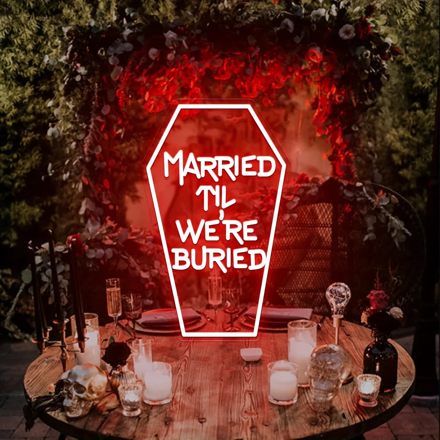 Sposato Til siamo interrati insegna al Neon Gothic Ryder lampada decorazione da parete decorazione per feste di matrimonio regalo di Halloween Usbu Powered